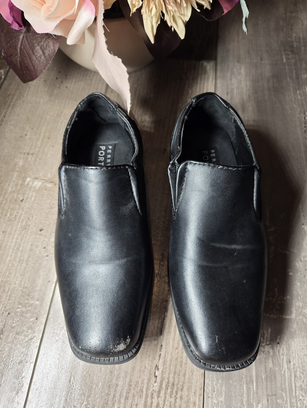 Perry Ellis Portfolio Boys Size 12 Black Samuel Slip‑On Dress Shoes